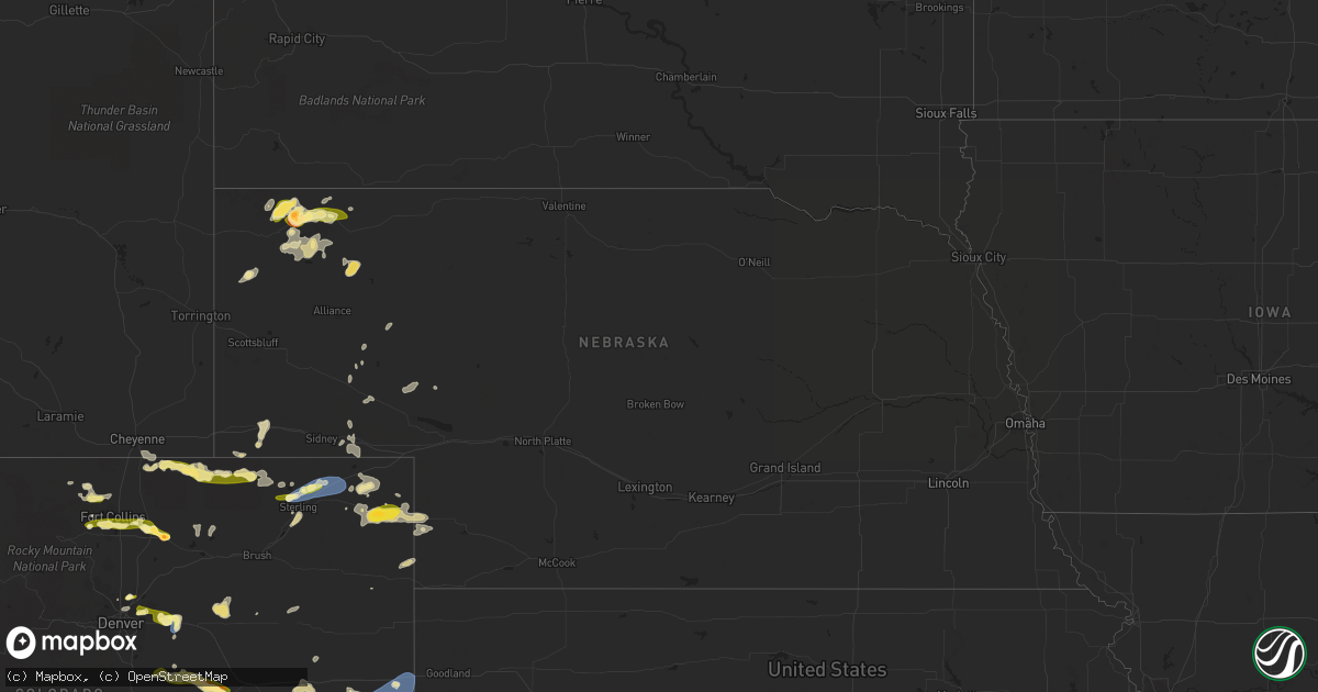 Hail map in Nebraska on August 3, 2023