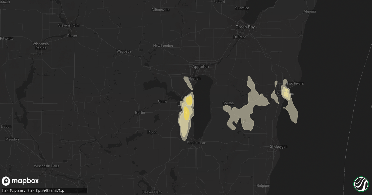 Hail map in Oshkosh, WI on August 3, 2023