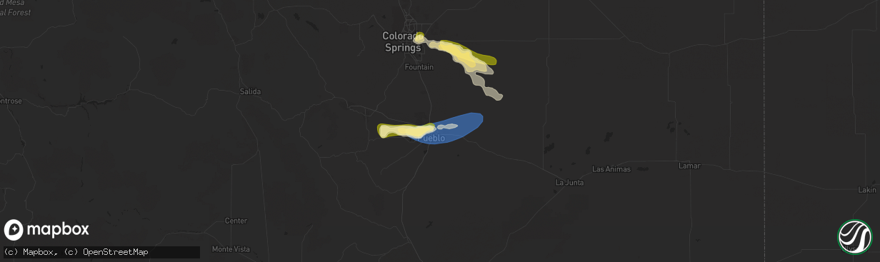Hail map in Pueblo, CO on August 3, 2023