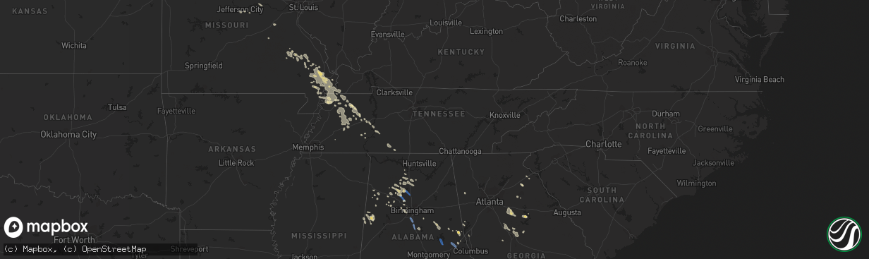 Hail map in Tennessee on August 3, 2023