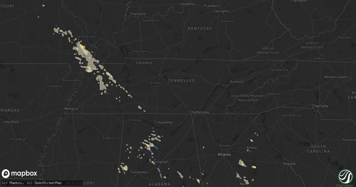 Hail map in Tennessee on August 3, 2023