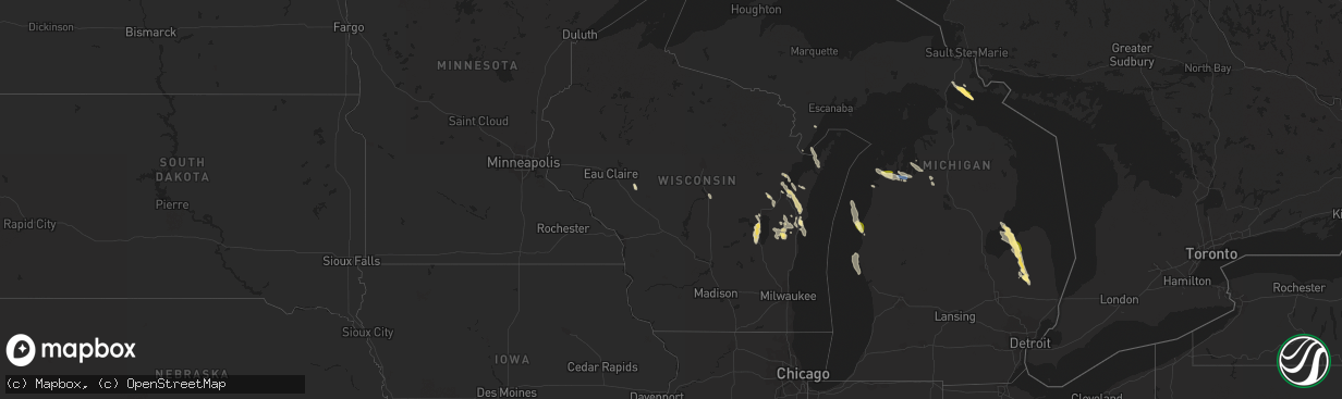 Hail map in Wisconsin on August 3, 2023