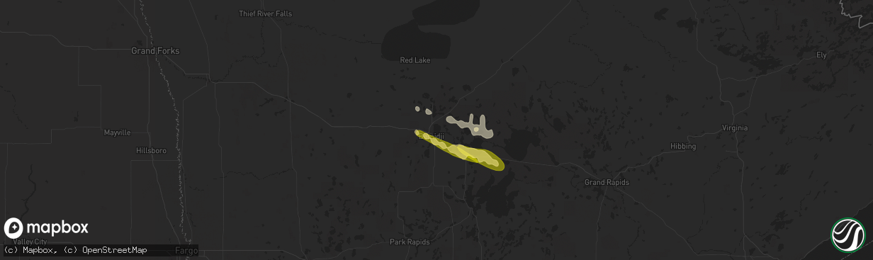 Hail map in Bemidji, MN on August 3, 2024