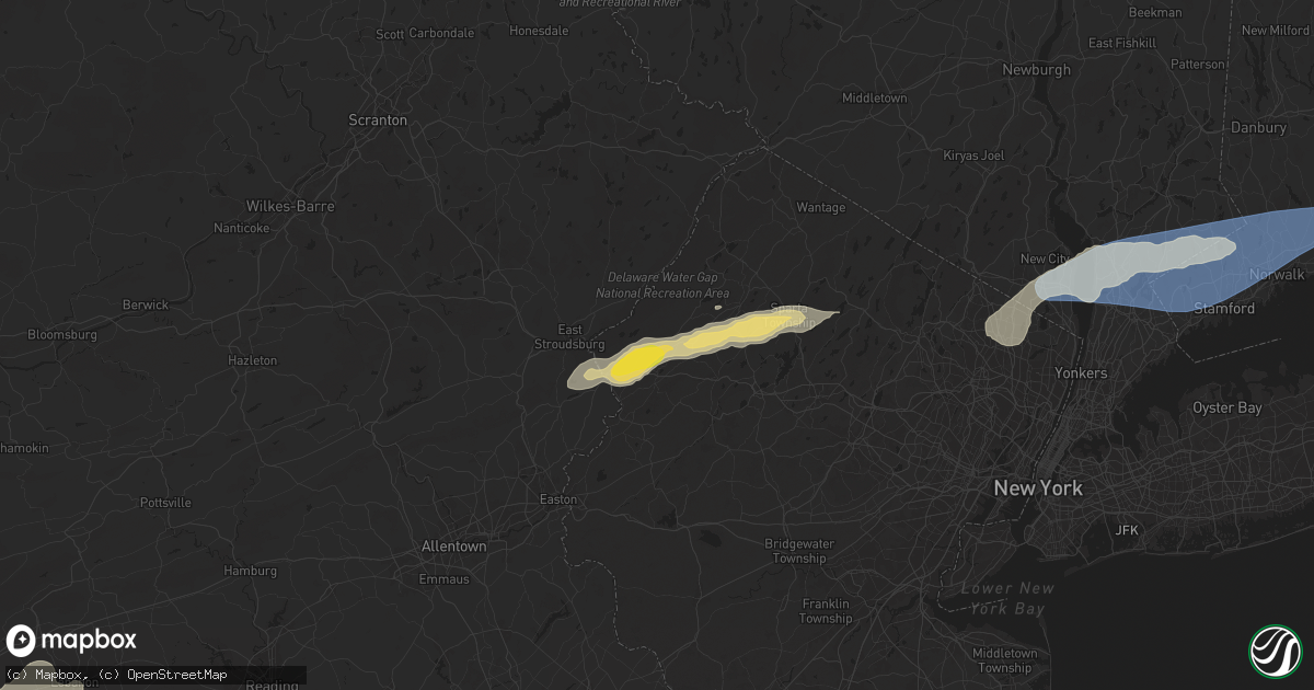 Hail map in Blairstown, NJ on August 3, 2024