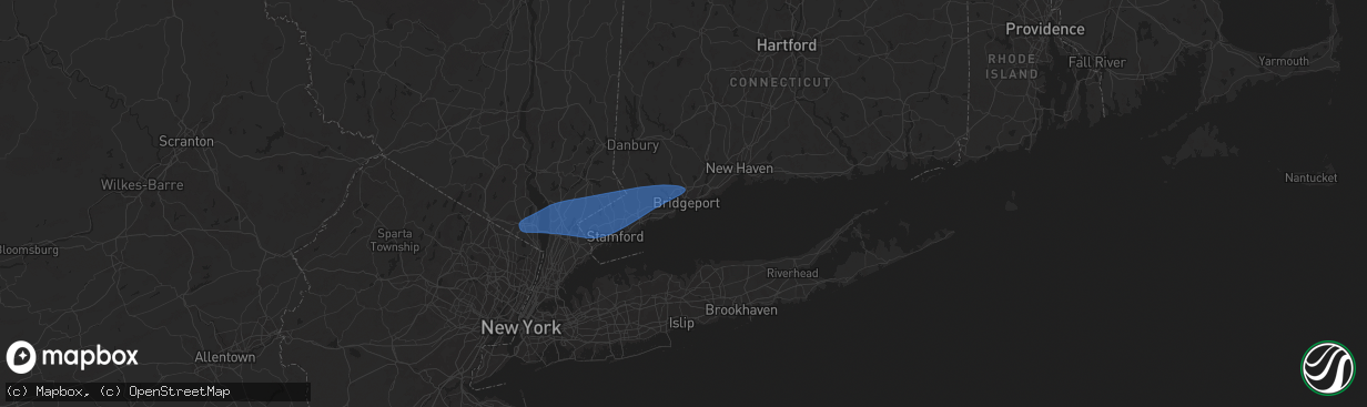 Hail map in Bridgeport, CT on August 3, 2024