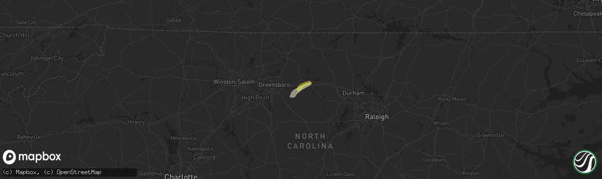 Hail map in Burlington, NC on August 3, 2024