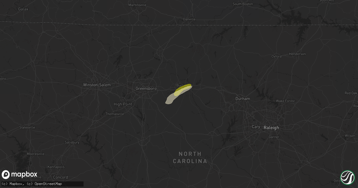 Hail map in Burlington, NC on August 3, 2024
