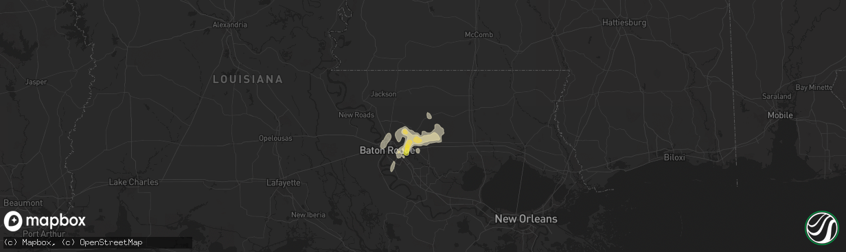 Hail map in Denham Springs, LA on August 3, 2024