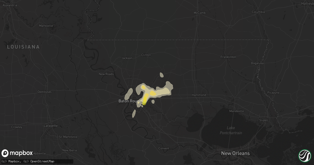 Hail map in Denham Springs, LA on August 3, 2024