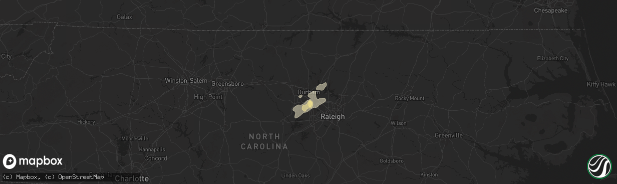 Hail map in Durham, NC on August 3, 2024