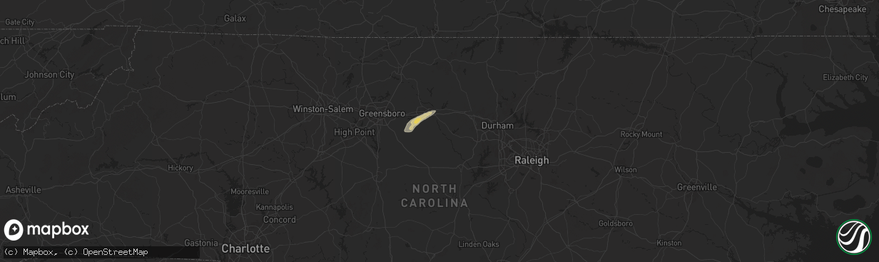 Hail map in Graham, NC on August 3, 2024