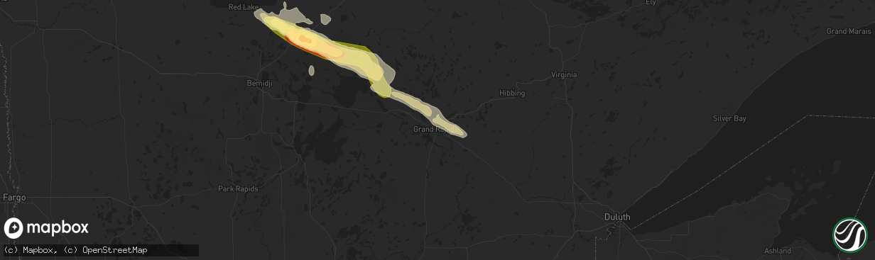 Hail map in Grand Rapids, MN on August 3, 2024