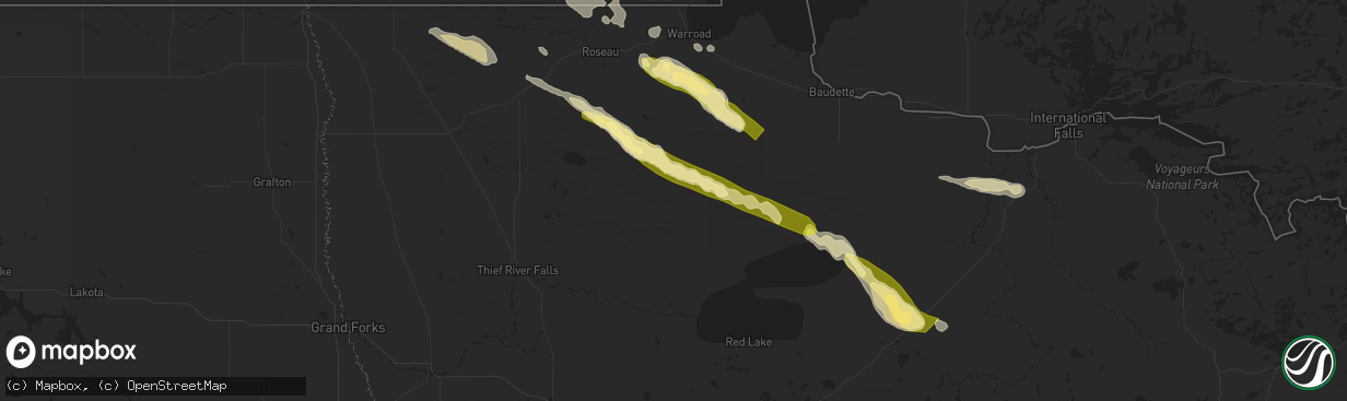 Hail map in Grygla, MN on August 3, 2024