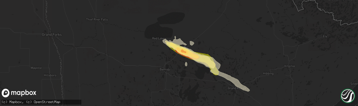 Hail map in Hines, MN on August 3, 2024