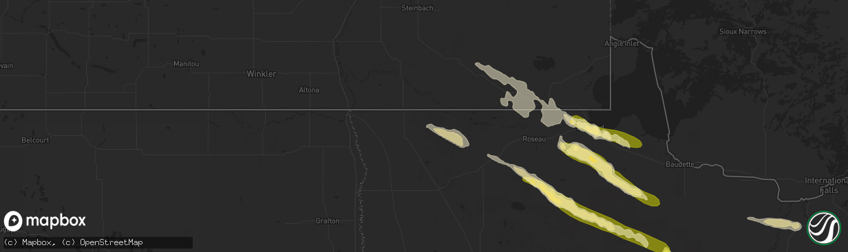 Hail map in Lancaster, MN on August 3, 2024