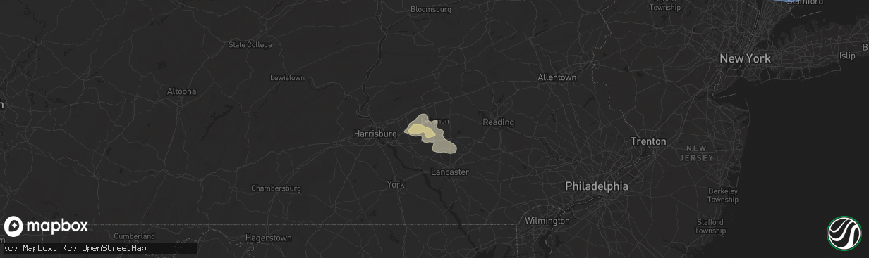 Hail map in Lebanon, PA on August 3, 2024