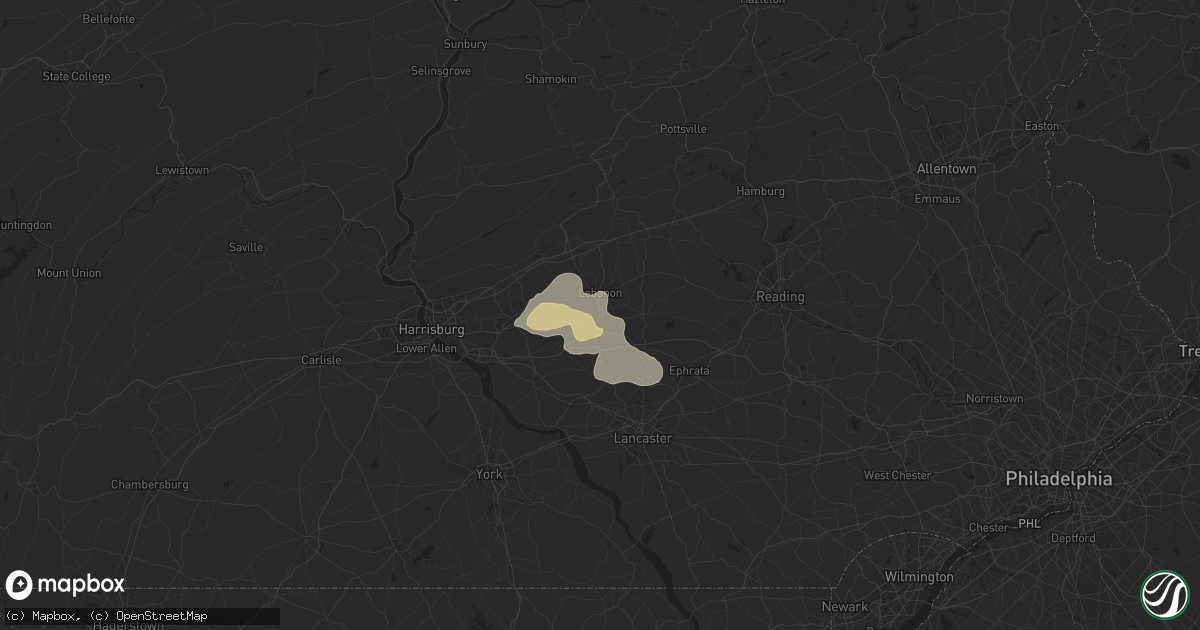 Hail map in Lebanon, PA on August 3, 2024