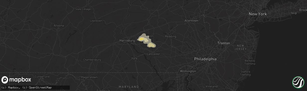 Hail map in Lititz, PA on August 3, 2024