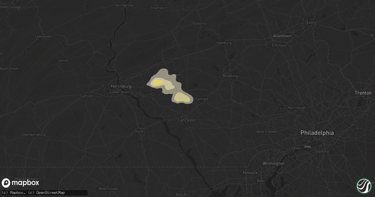 Hail map in Lititz, PA on August 3, 2024