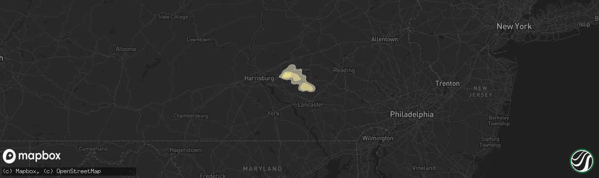 Hail map in Manheim, PA on August 3, 2024