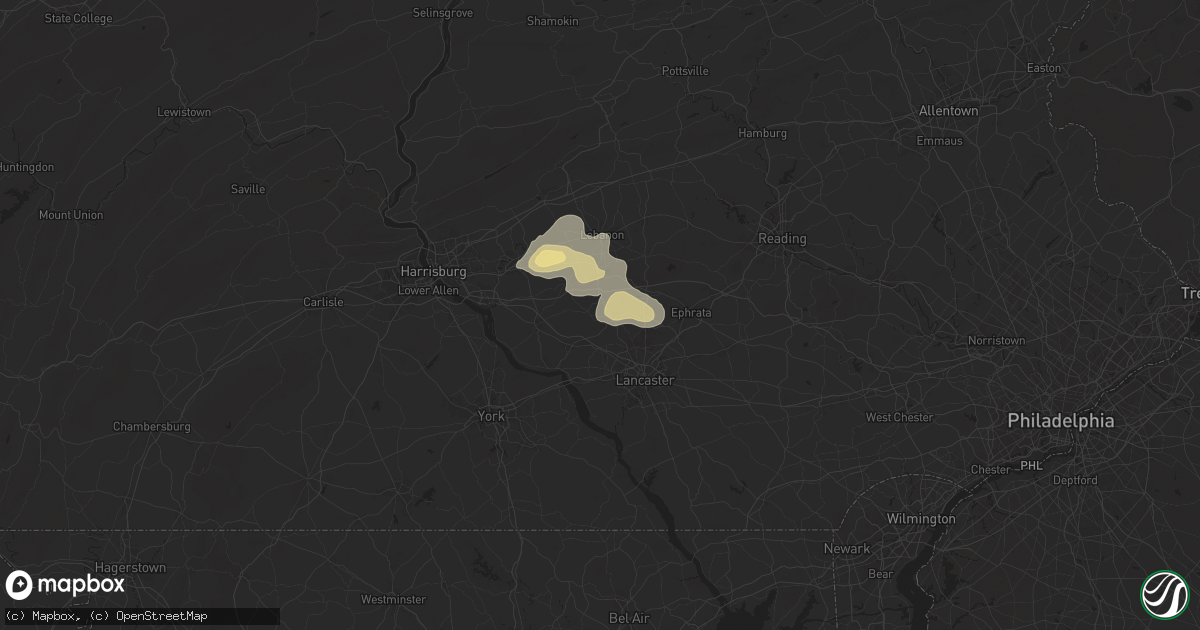 Hail map in Manheim, PA on August 3, 2024