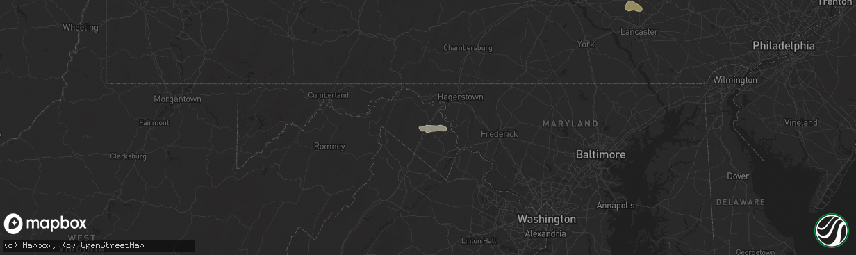 Hail map in Martinsburg, WV on August 3, 2024