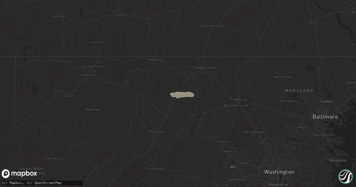 Hail map in Martinsburg, WV on August 3, 2024