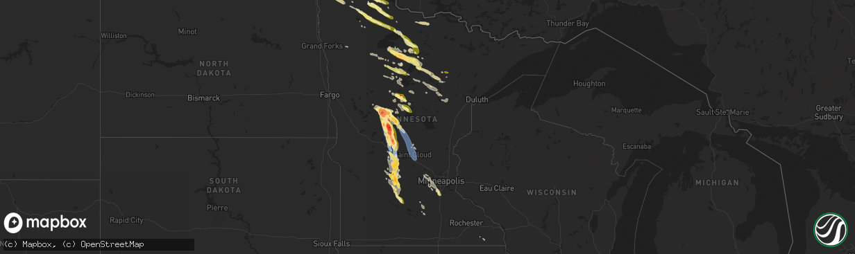 Hail map in Minnesota on August 3, 2024