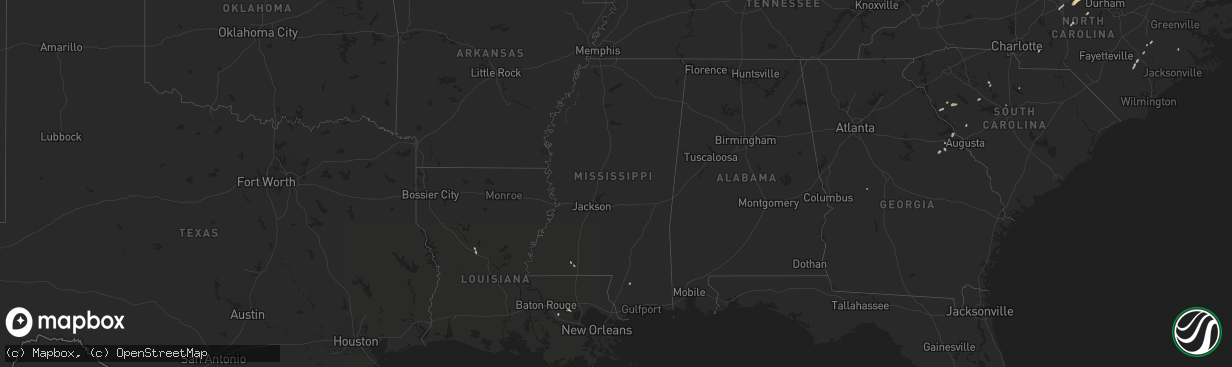 Hail map in Mississippi on August 3, 2024