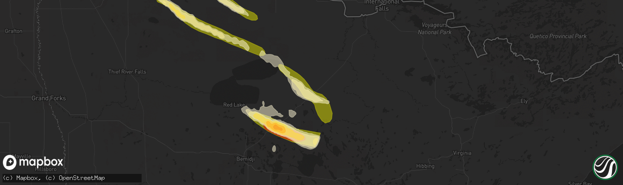 Hail map in Mizpah, MN on August 3, 2024