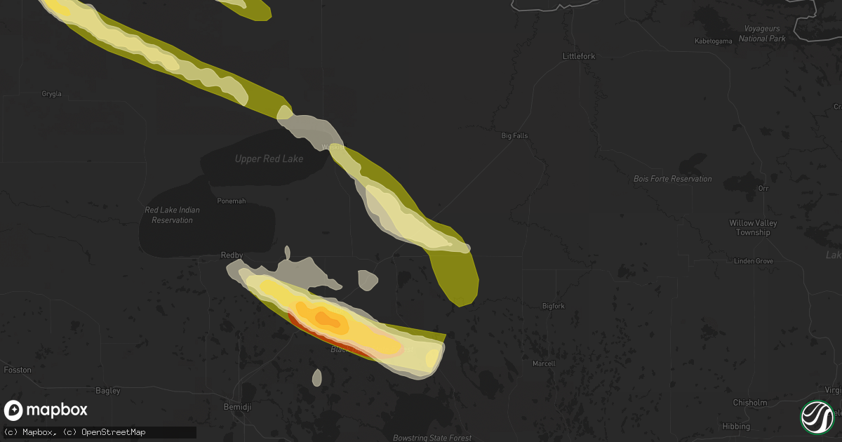 Hail map in Mizpah, MN on August 3, 2024