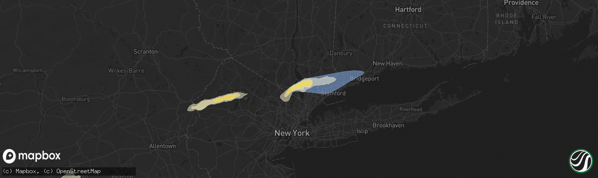 Hail map in Nyack, NY on August 3, 2024