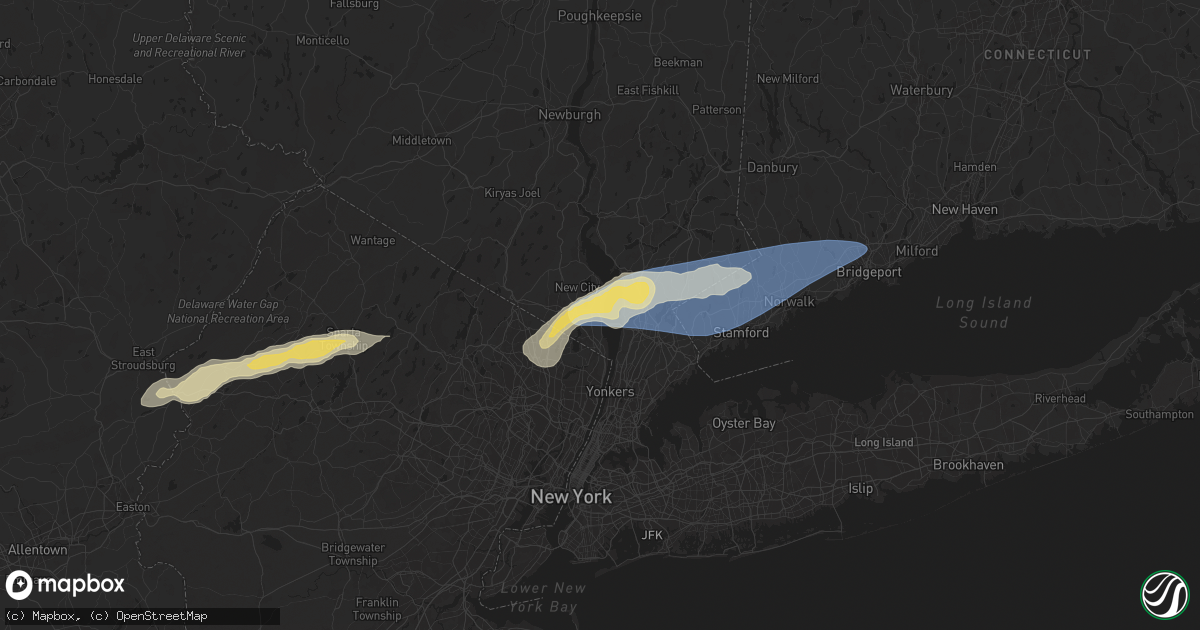 Hail map in Nyack, NY on August 3, 2024