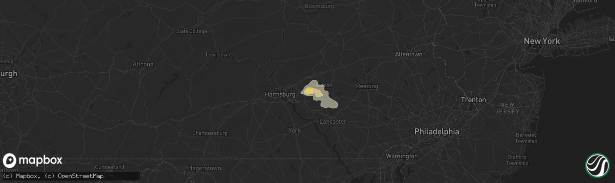 Hail map in Palmyra, PA on August 3, 2024