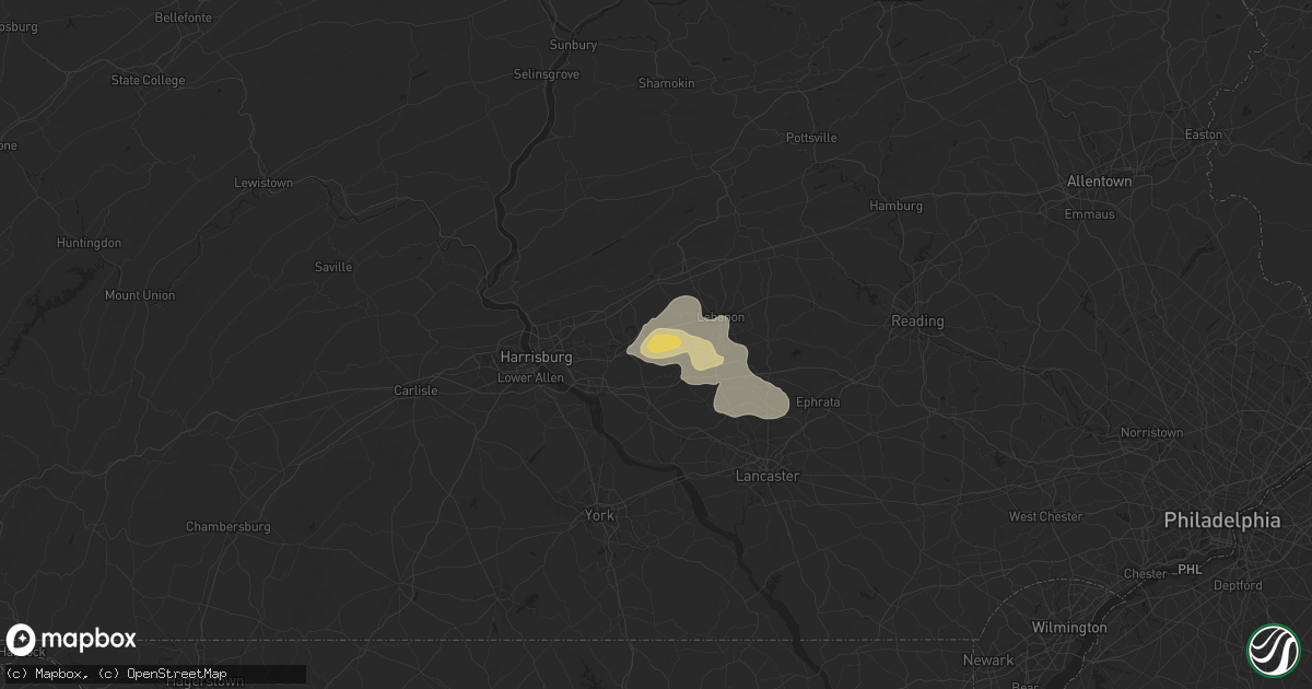 Hail map in Palmyra, PA on August 3, 2024