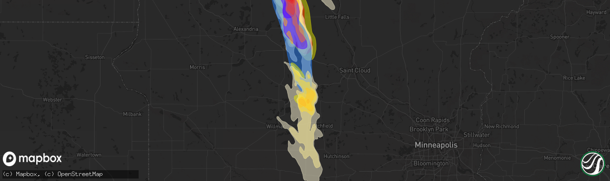 Hail map in Paynesville, MN on August 3, 2024