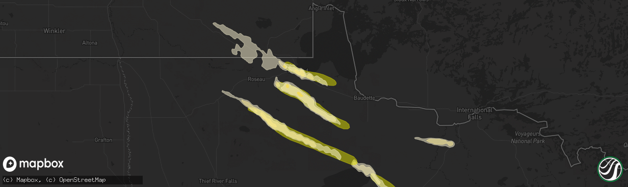 Hail map in Roosevelt, MN on August 3, 2024