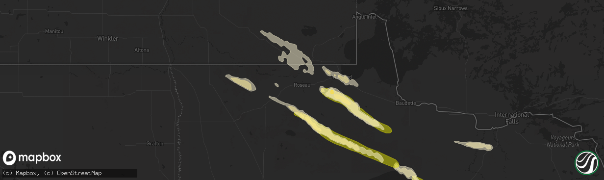 Hail map in Roseau, MN on August 3, 2024