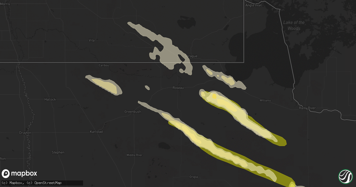Hail map in Roseau, MN on August 3, 2024