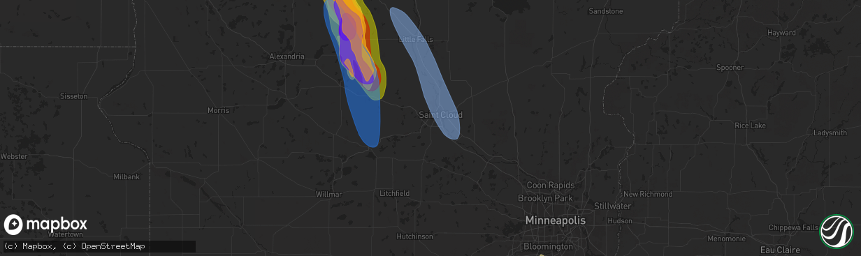 Hail map in Saint Cloud, MN on August 3, 2024