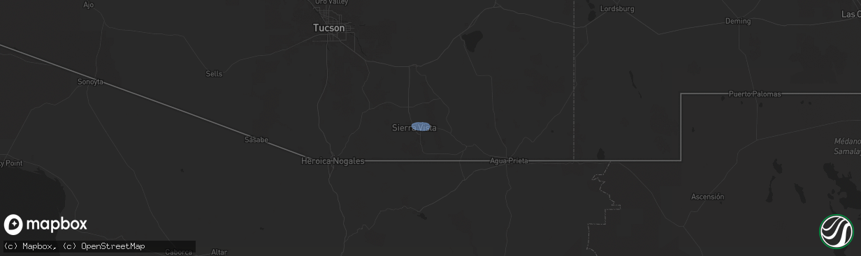 Hail map in Sierra Vista, AZ on August 3, 2024