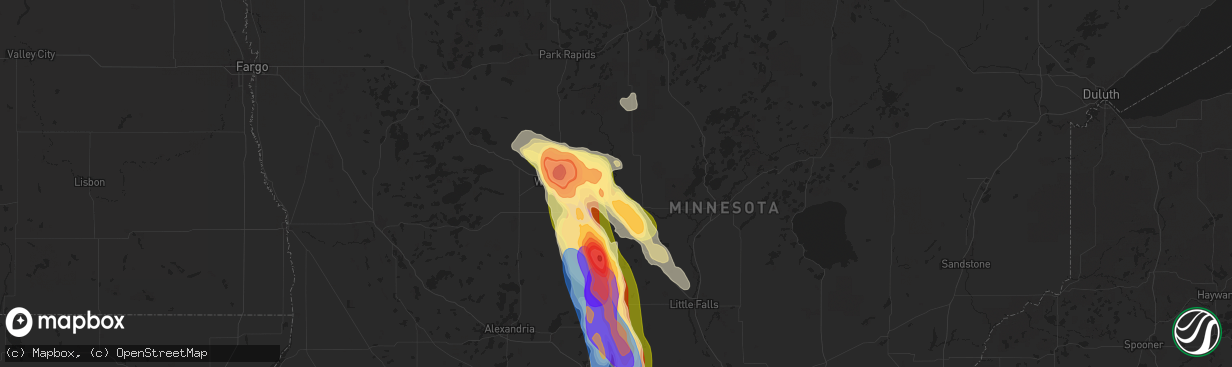 Hail map in Staples, MN on August 3, 2024