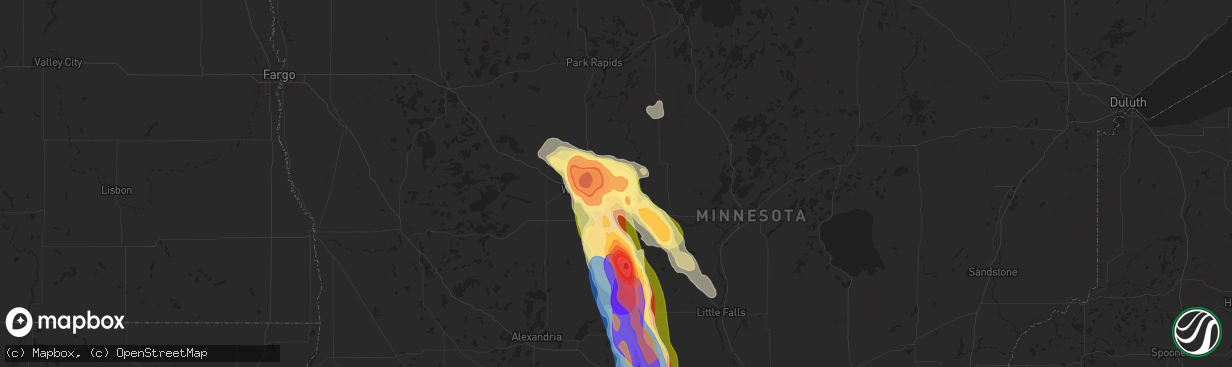 Hail map in Verndale, MN on August 3, 2024