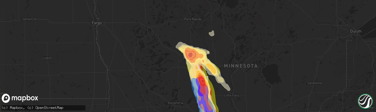 Hail map in Wadena, MN on August 3, 2024