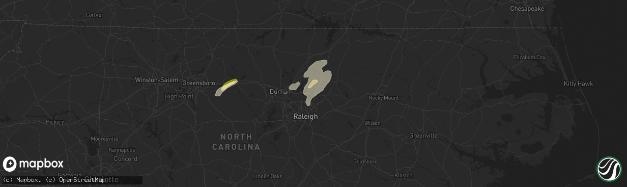 Hail map in Wake Forest, NC on August 3, 2024