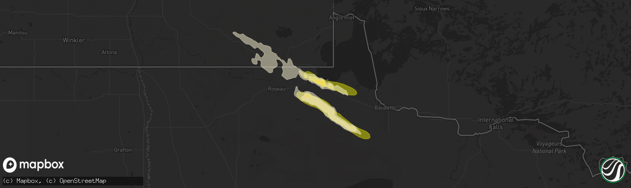 Hail map in Warroad, MN on August 3, 2024