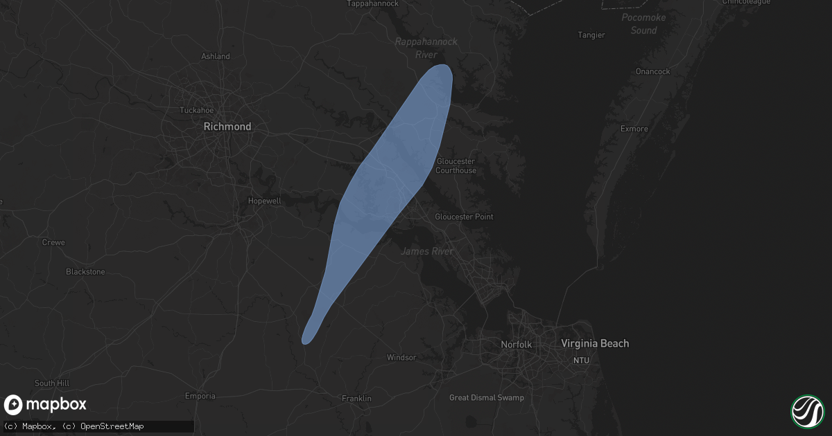 Hail map in Williamsburg, VA on August 3, 2024