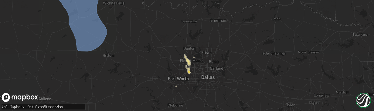 Hail map in Argyle, TX on August 3, 2025