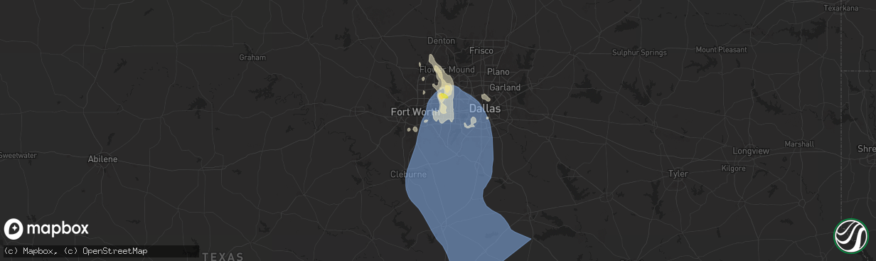 Hail map in Arlington, TX on August 3, 2025