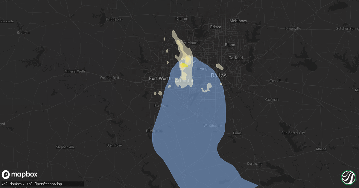 Hail map in Arlington, TX on August 3, 2025